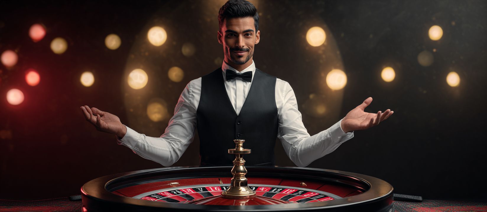 PPVLP Casino – Experience premium live dealer games online Elegant PPVLP live dealer hosting roulette at a glamorous casino table with golden lights in the background.